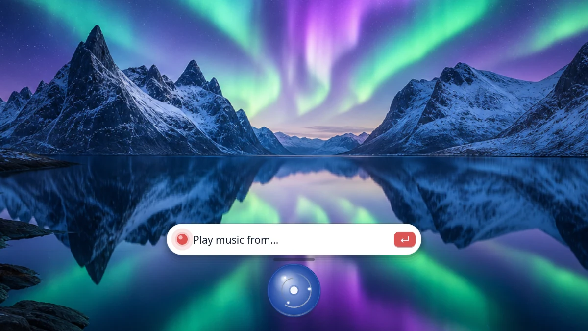 “Play music from…” typed into the line that opens above the orb after a tap of the Super key