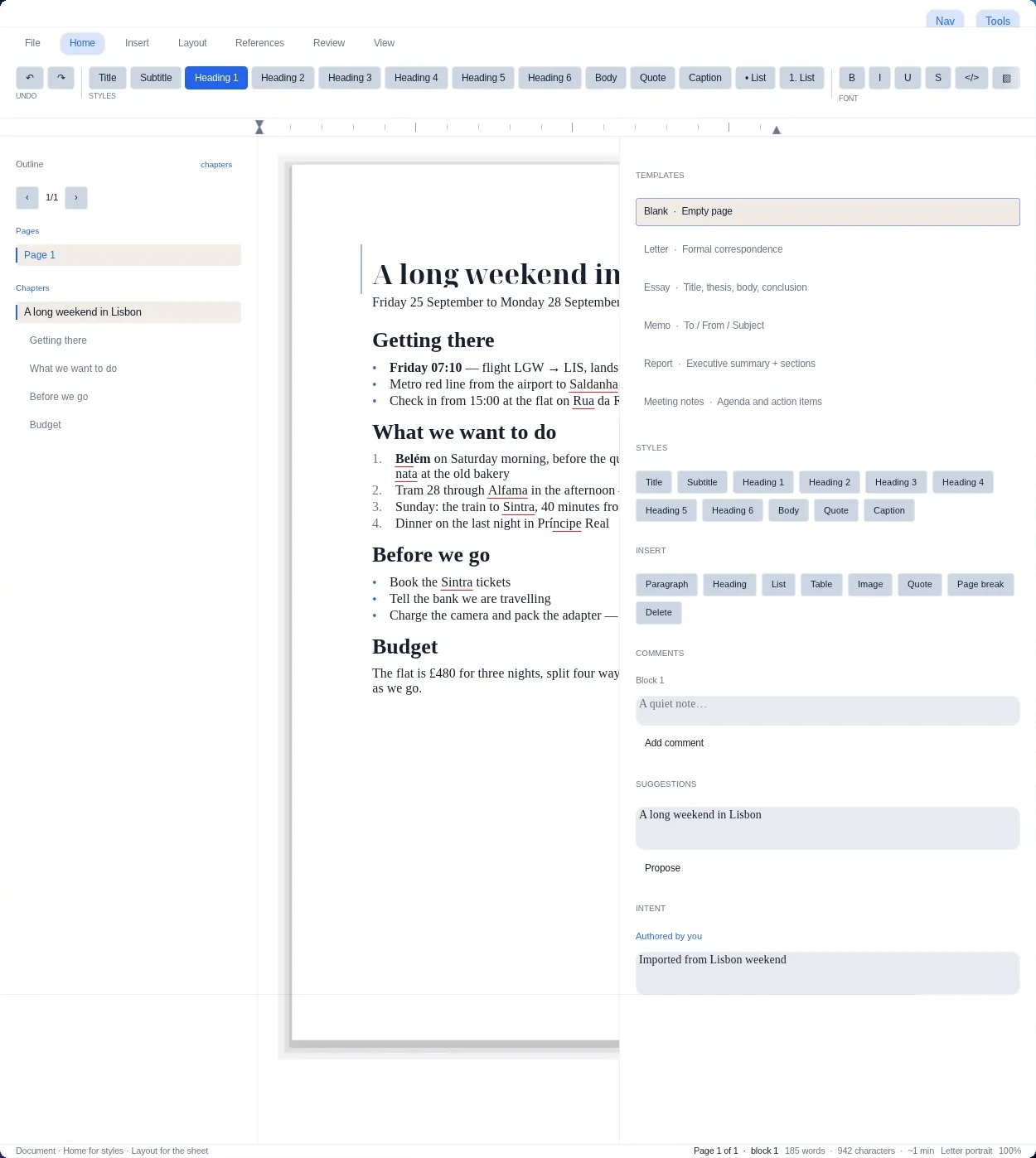 A travel plan written in Turing Writer