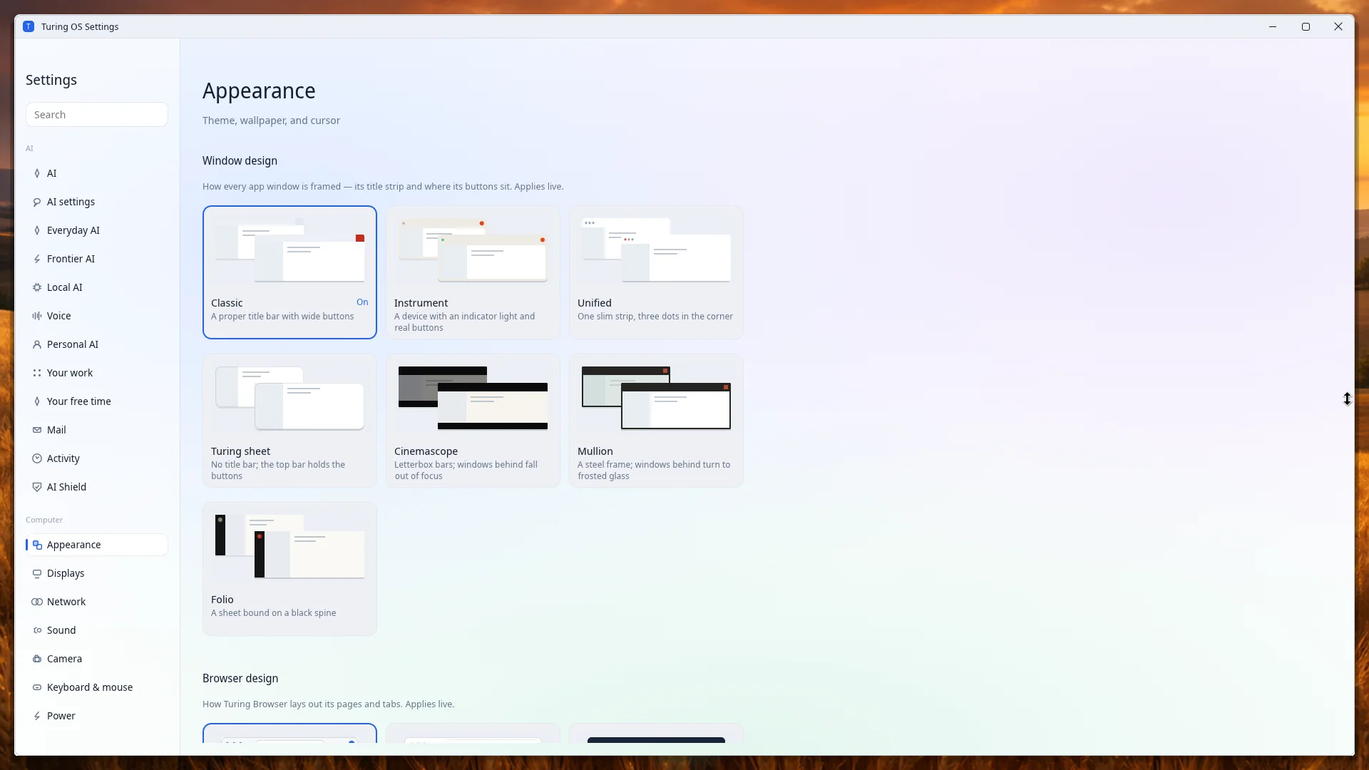Settings — Appearance
